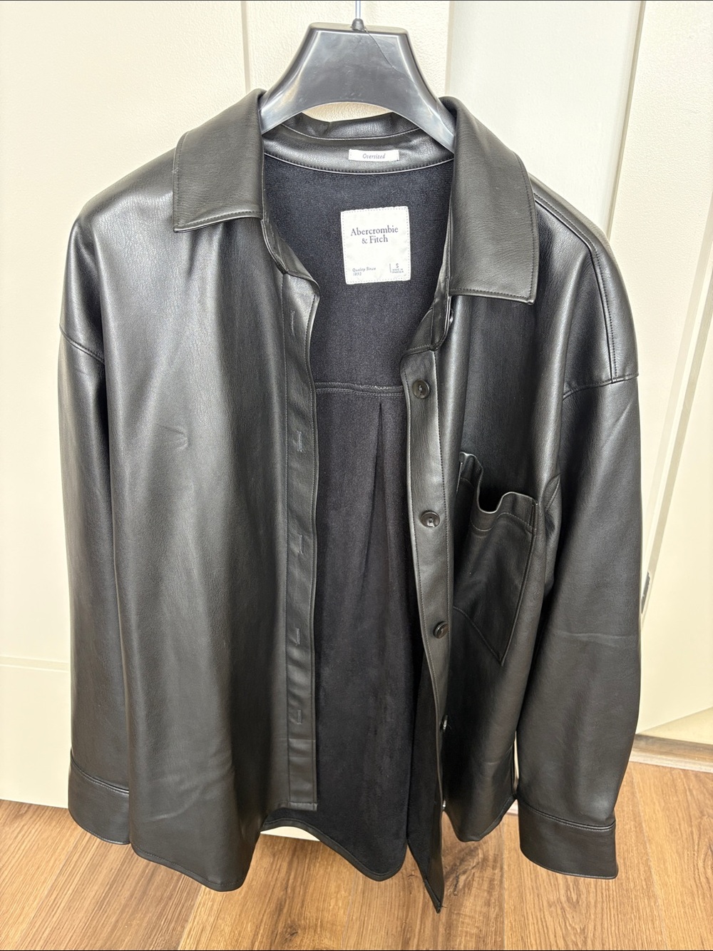 Abercrombie & Fitch Black Leather Shirt Jacket Size S